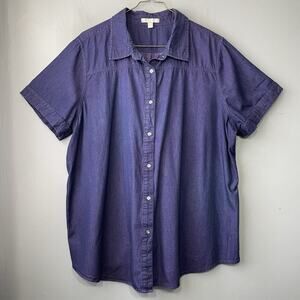 Woman Within Denim Shirt Plus Size 2X 26/28 Blue Purple Casual Basic Country